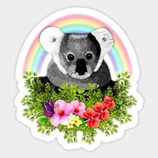 Cute Koala with Flowers, Rainbow and Butterfly Sticker